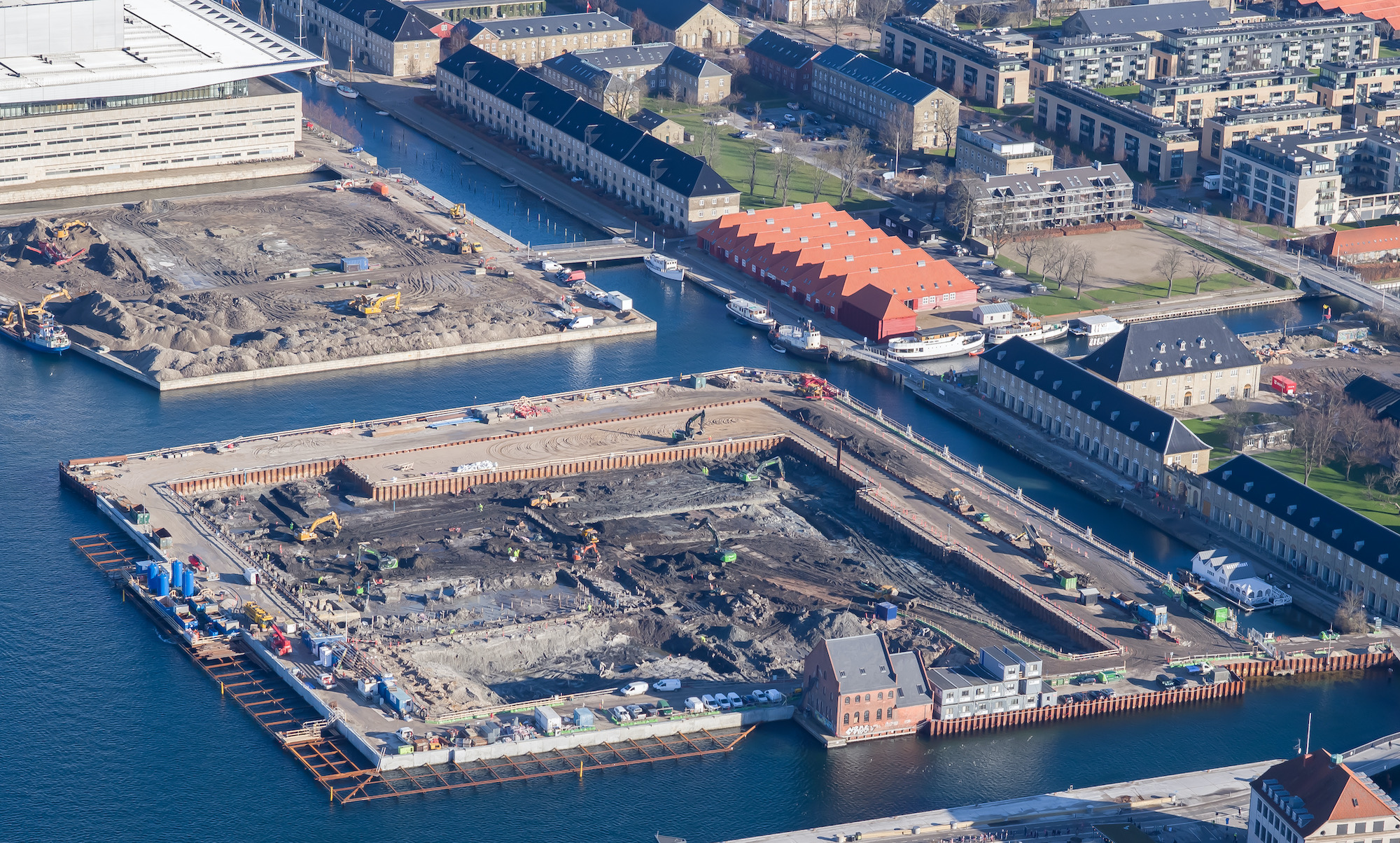 Luftfoto af byggepladsen på PAPIRØEN
