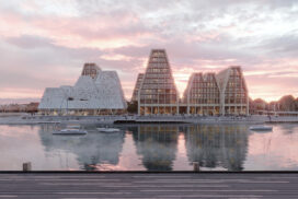 Papirøen - Christiansholm Ø. Visualisering af COBE. Papirøen set fra skuespillerhuset.